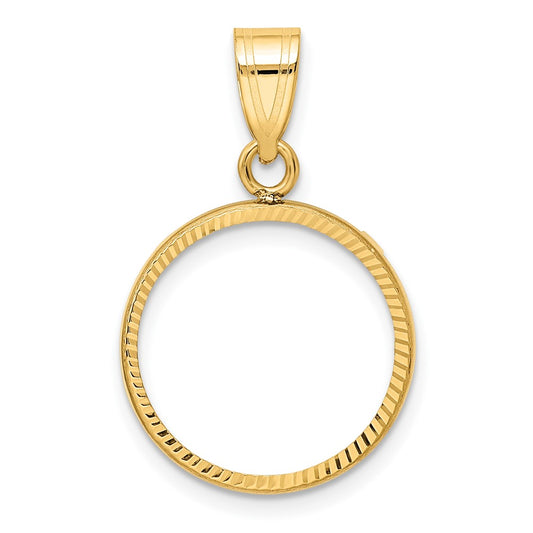 Wideband Distinguished Coin Jewelry 14k Polished and Diamond-cut 16.0mm Prong Coin Bezel Pendant