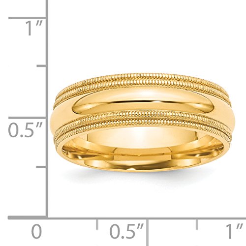 14k Yellow Gold 7mm Double Milgrain Comfort Fit Wedding Band Size 11