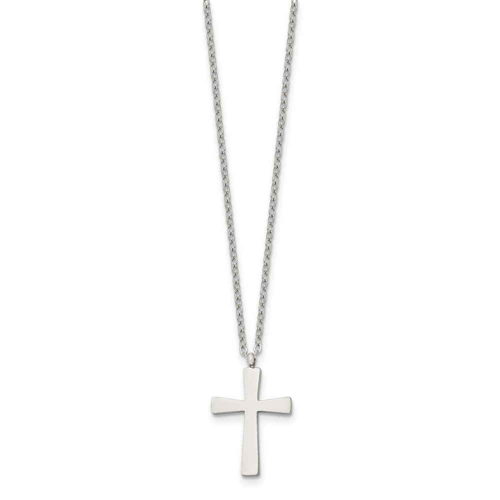 Stainless Steel Polished Small Cross 18in Necklace