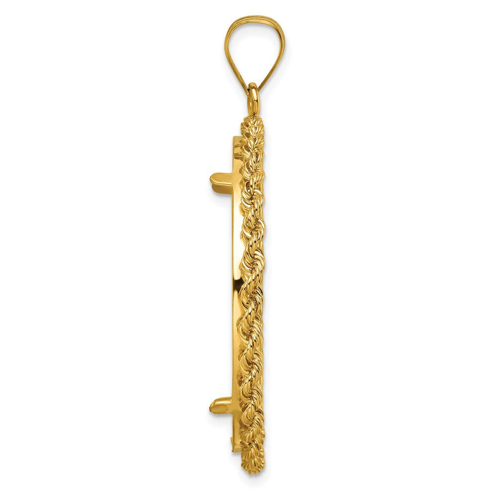 Wideband Distinguished Coin Jewelry 14k Diamond-cut with Rope 32.0mm Prong Coin Bezel Pendant