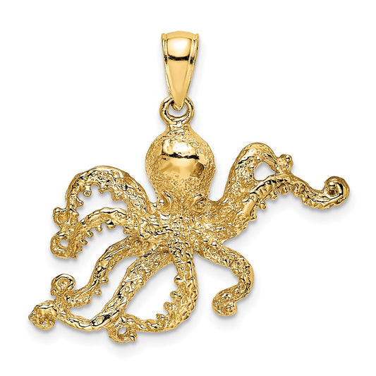 14K Textured Octopus Charm