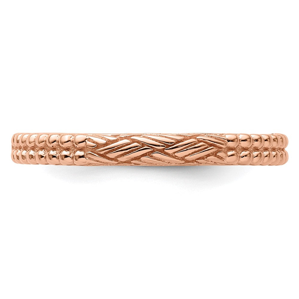 Sterling Silver Stackable Expressions Rose Gold-plated Patterned Ring Size -5