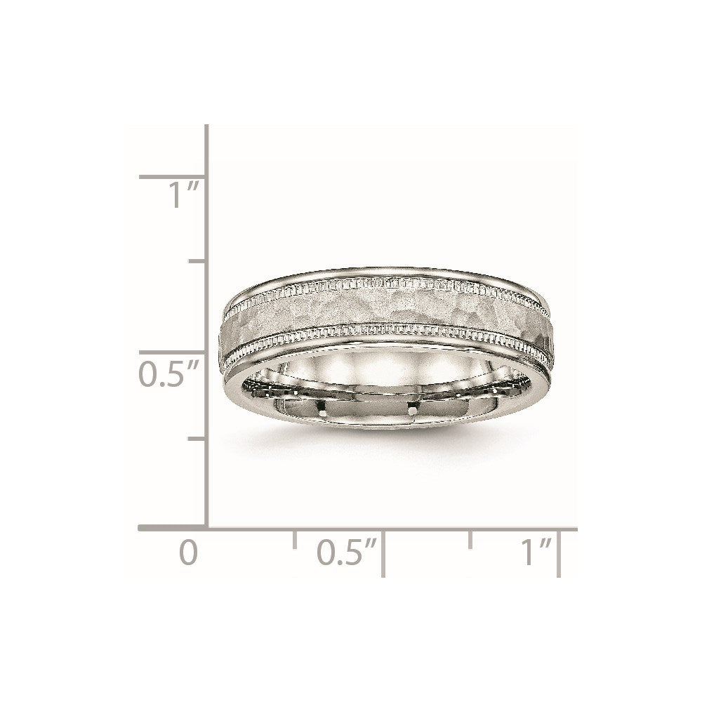 Stainless Steel Polished and Hammered 6mm Grooved Band Size - 10