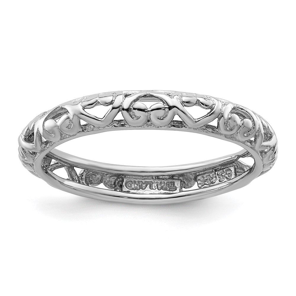 Sterling Silver Stackable Expressions Rhodium Carved Ring Size -10