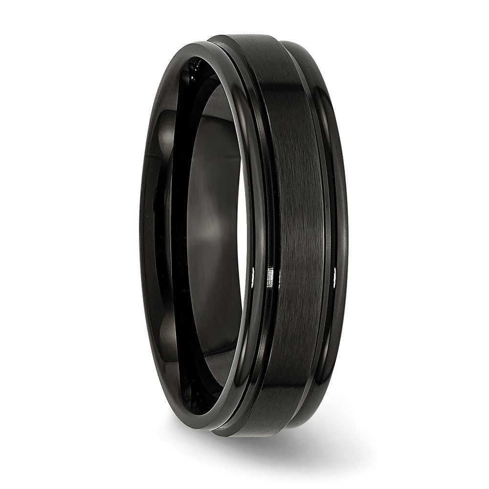 Stainless Steel 6mm Black IP-plated Brushed Center/Polished Edges Band Size - 8.5