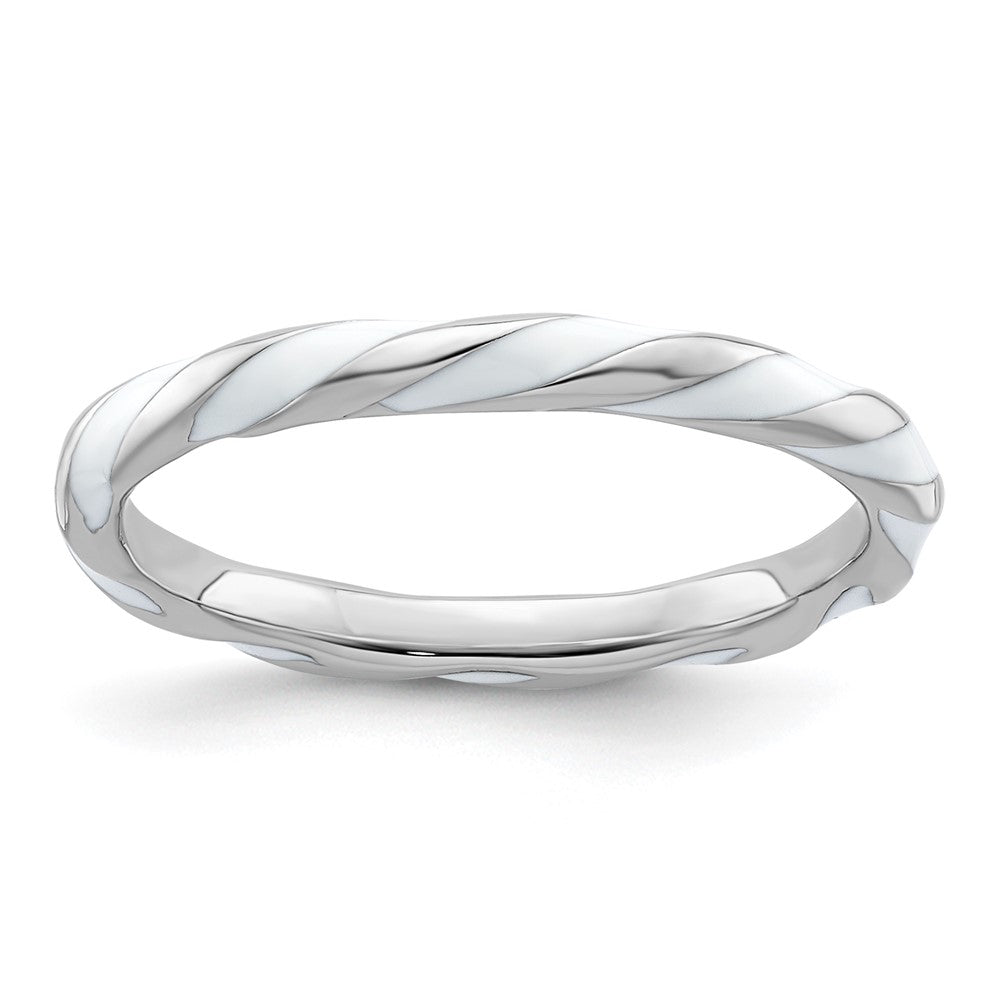 Sterling Silver Stackable Expressions Twisted White Enameled Ring Size -7