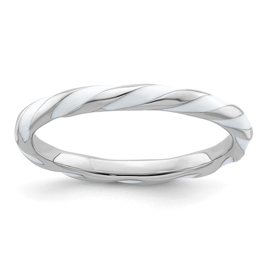 Sterling Silver Stackable Expressions Twisted White Enameled Ring Size -7