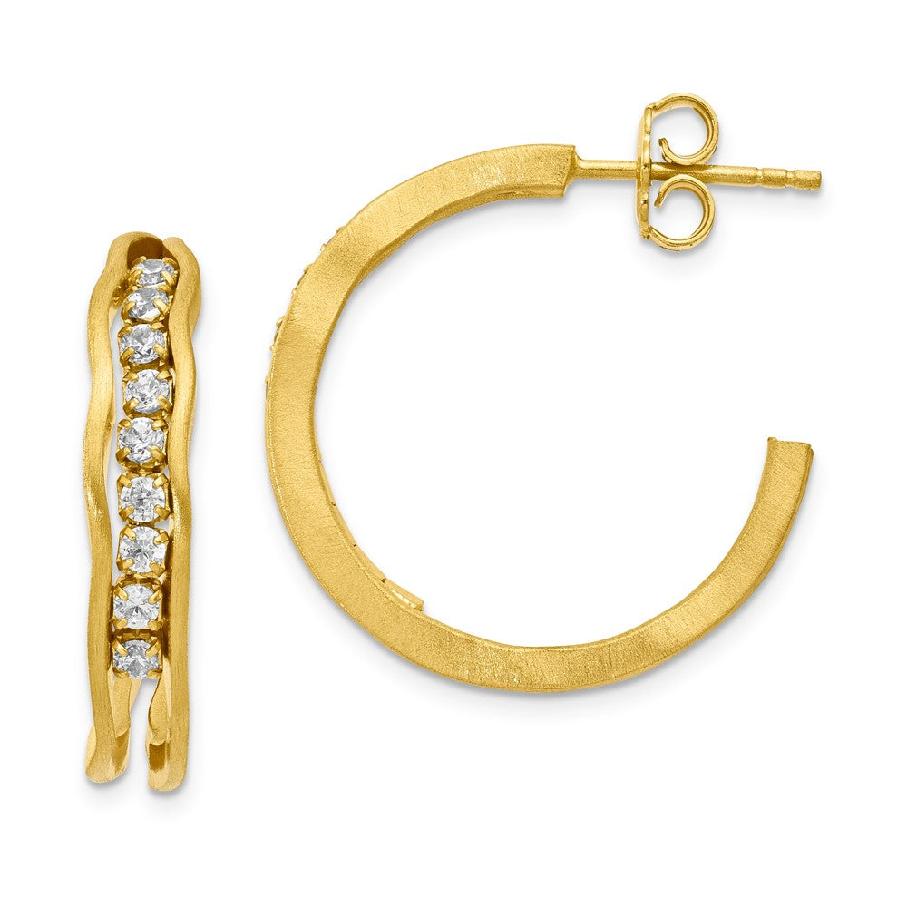 Sterling Silver Satin finish post hoop earring with stones-yellow