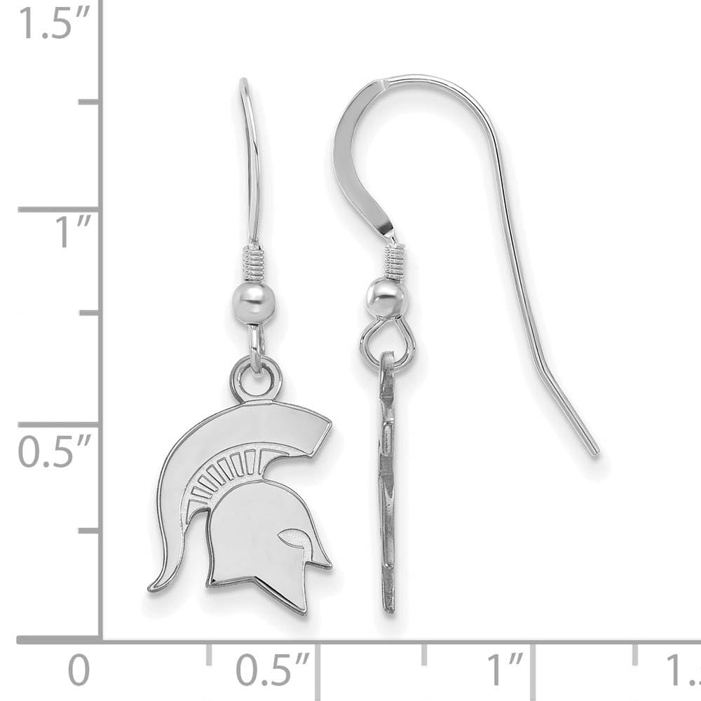 Sterling Silver Rhodium-plated LogoArt Michigan State University Spartan Small Dangle Wire Earrings Q-SS049MIS