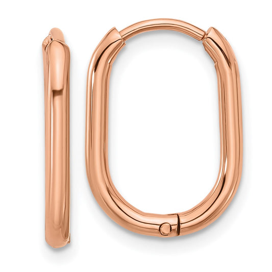 Chisel Stainless Steel Polished Rose IP-plated Elongated 2mm Hinged Hoop Earrings