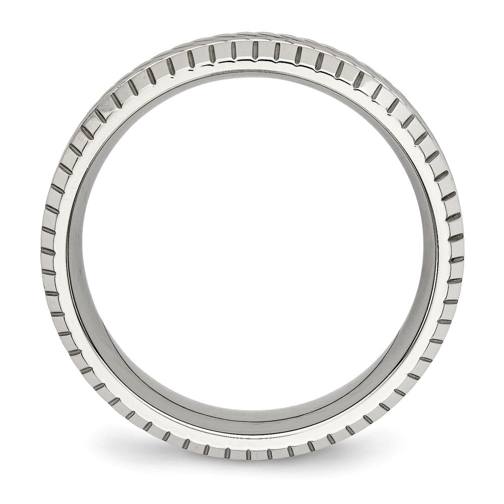 Stainless Steel Polished and Textured 7mm Grooved Band Size - 7.5