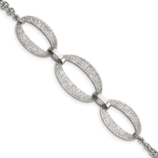 Stainless Steel Polished Laser Cut 7in w/.5in ext. Bracelet