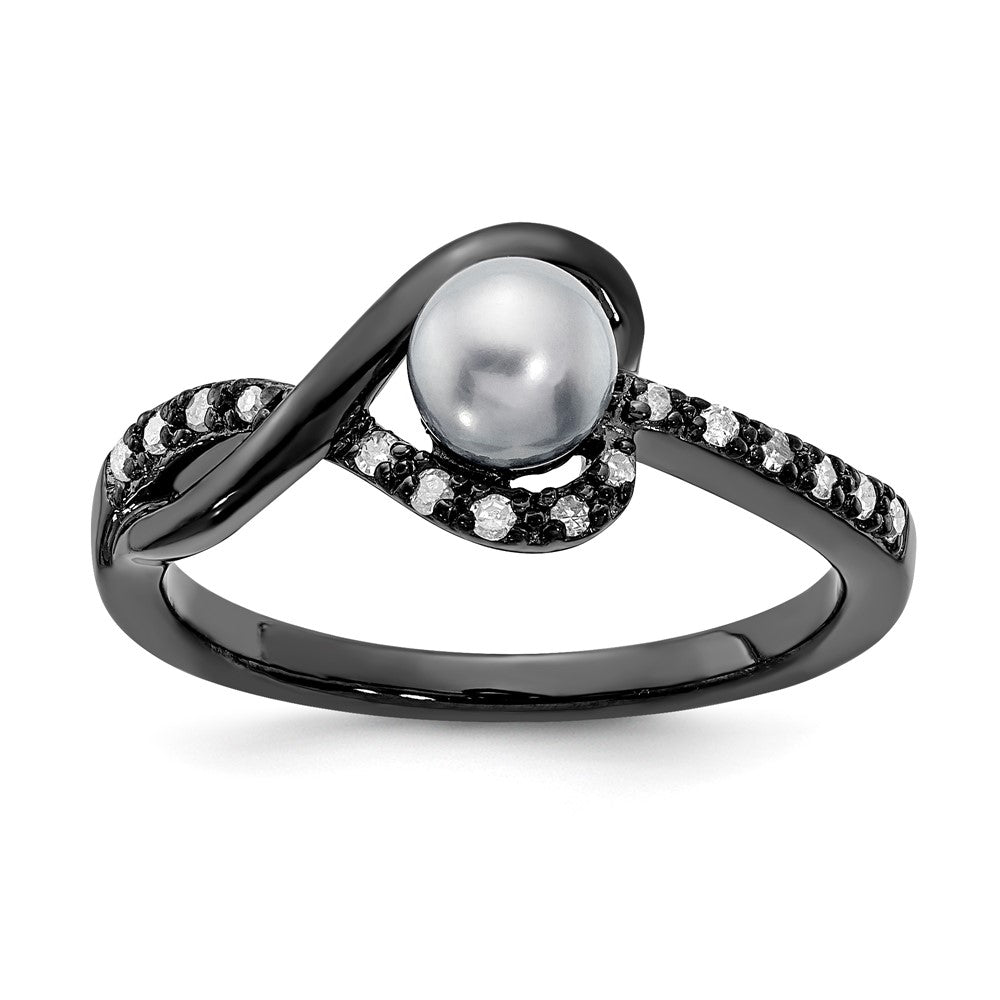 Sterling Silver Grey Pearl and Diamond Ring