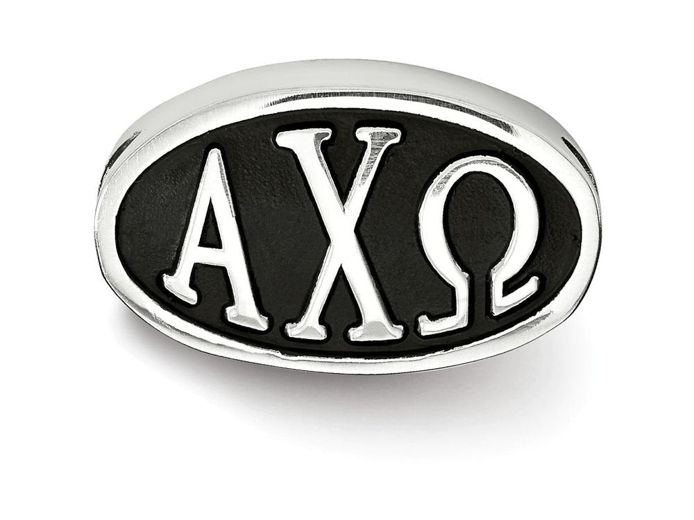 Sterling Silver LogoArt 15.25mm Alpha Chi Omega Sorority Greek Letters Enameled Oval Bead