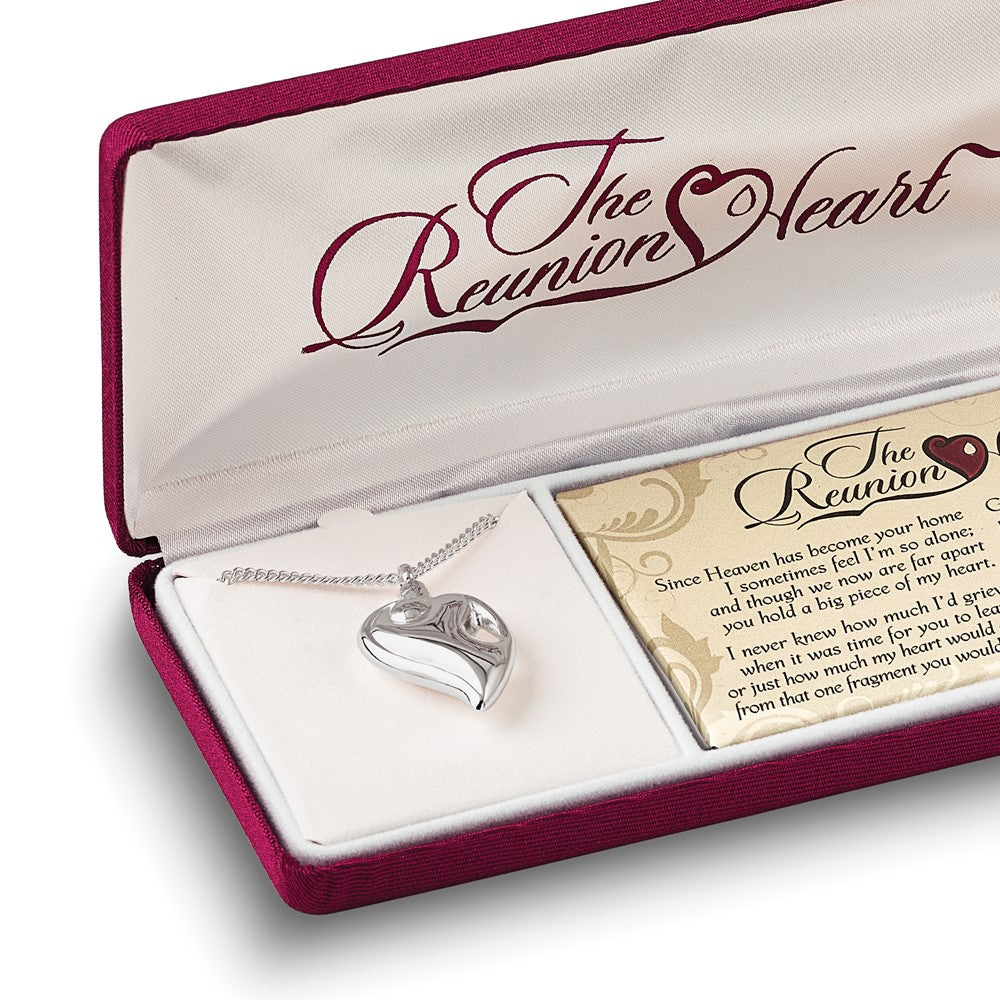 Silver-plated The Reunion Heart Memorial Ash Holder 24 inch Necklace with Poem