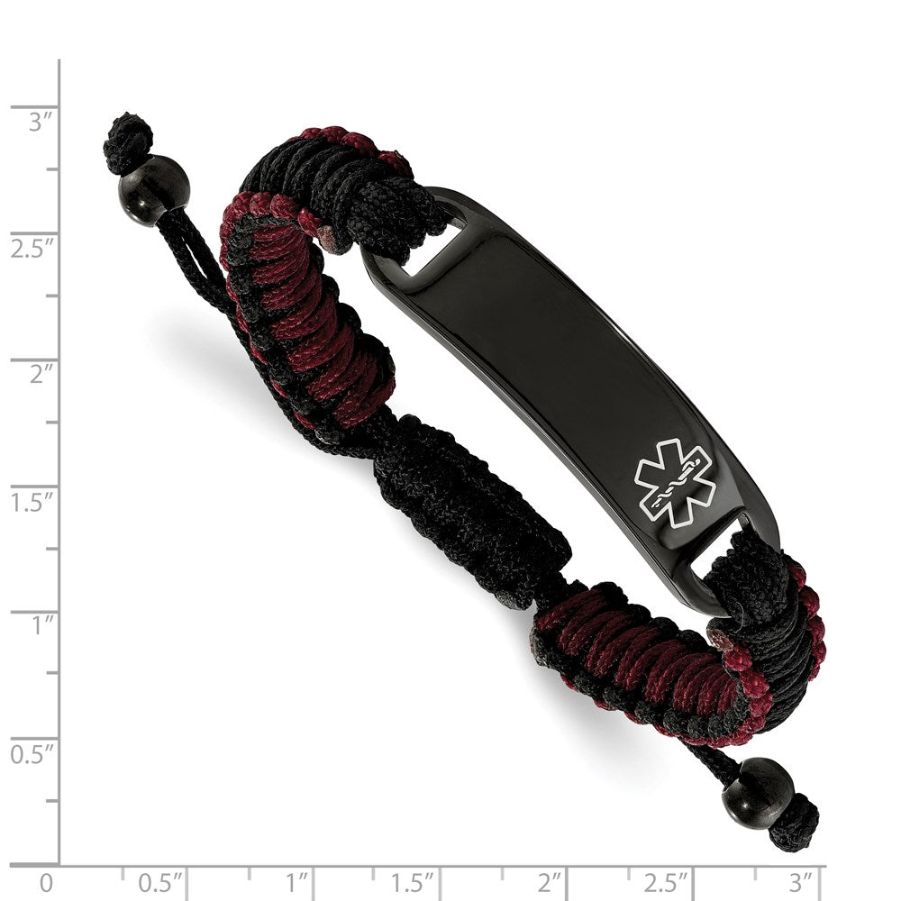 Stainless Steel Polished Black IP Black and Red Nylon Medical ID Bracelet 9.5 inches