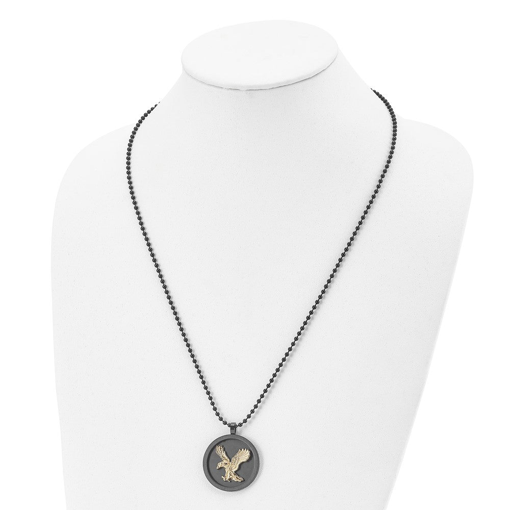 Stainless Steel Brushed/Polished Black/Yellow IP-plated Eagle Disk Necklace