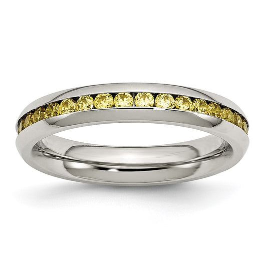 Stainless Steel Polished 4mm November Yellow CZ Ring Size - 7