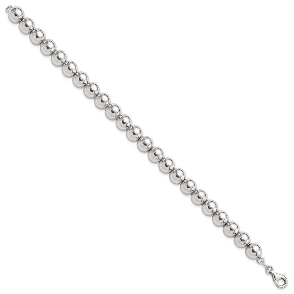 Sterling Silver Rhodium-plated 8mm Beaded 7.5in Bracelet 7.5 inches