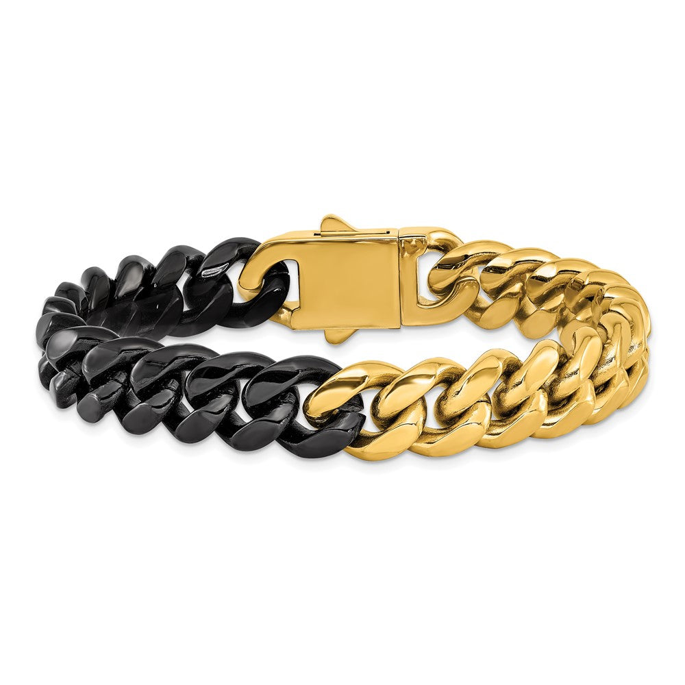 Chisel Stainless Steel Polished Black and Yellow IP-plated 12mm 8.25 inch Curb Link Bracelet 8.25 inches