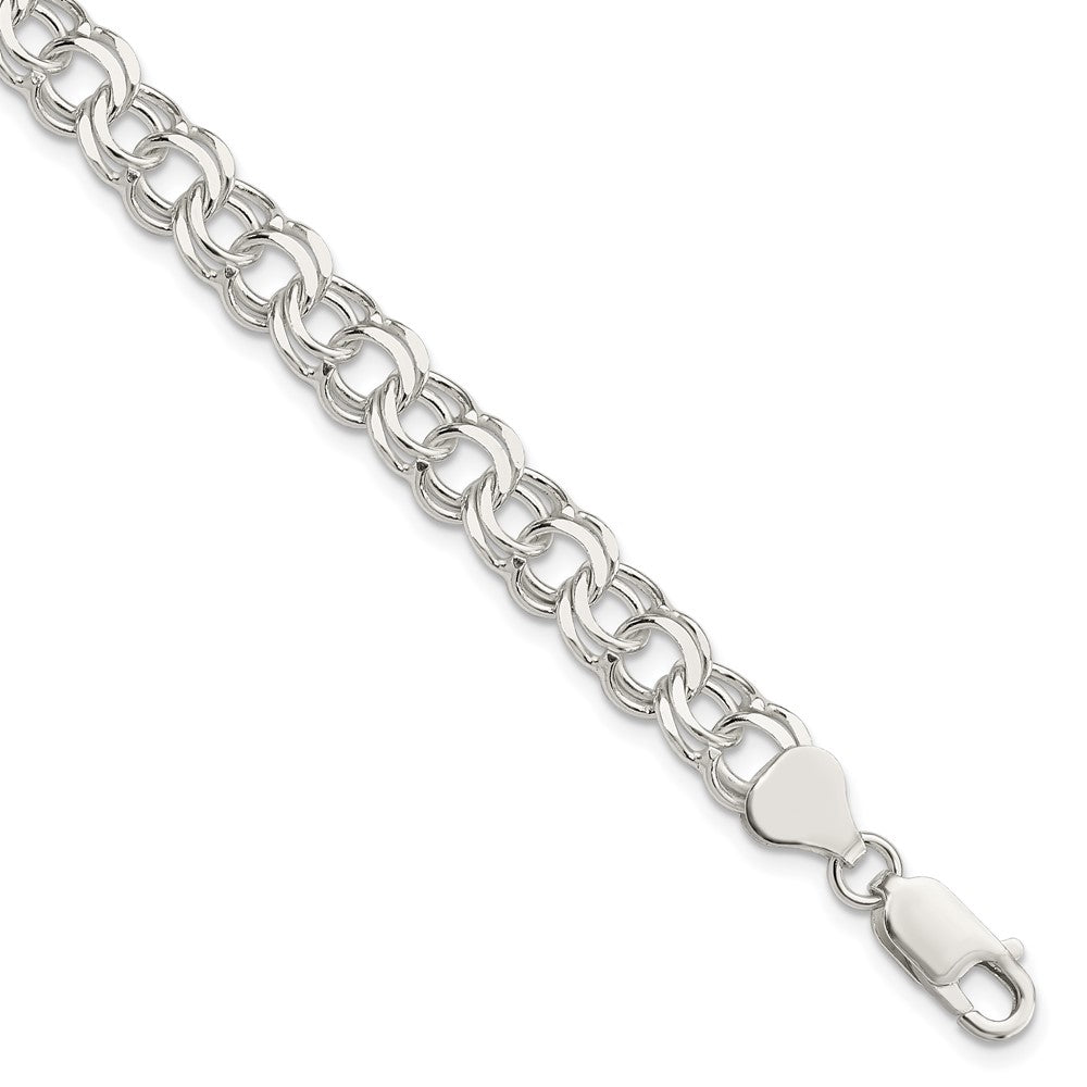 Sterling Silver 7.6mm Double Link Charm Bracelet 7 inches