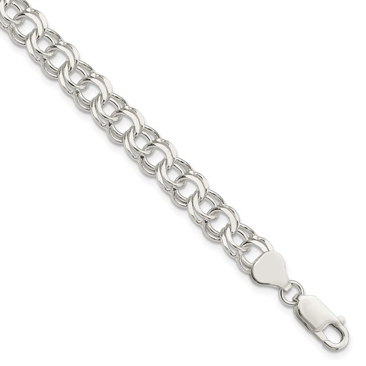 Sterling Silver 7.6mm Double Link Charm Bracelet 7 inches