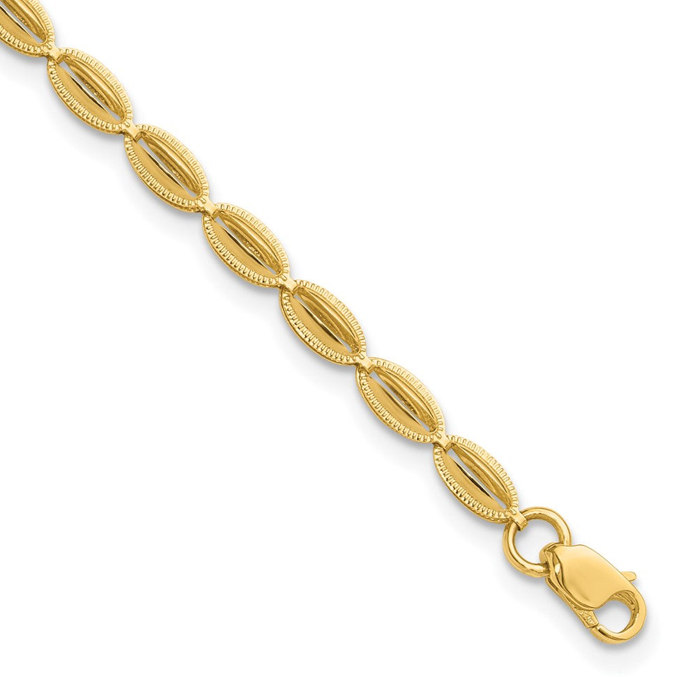 14K Polished and Textured Fancy Oval Link Bracelet 7.5  inches