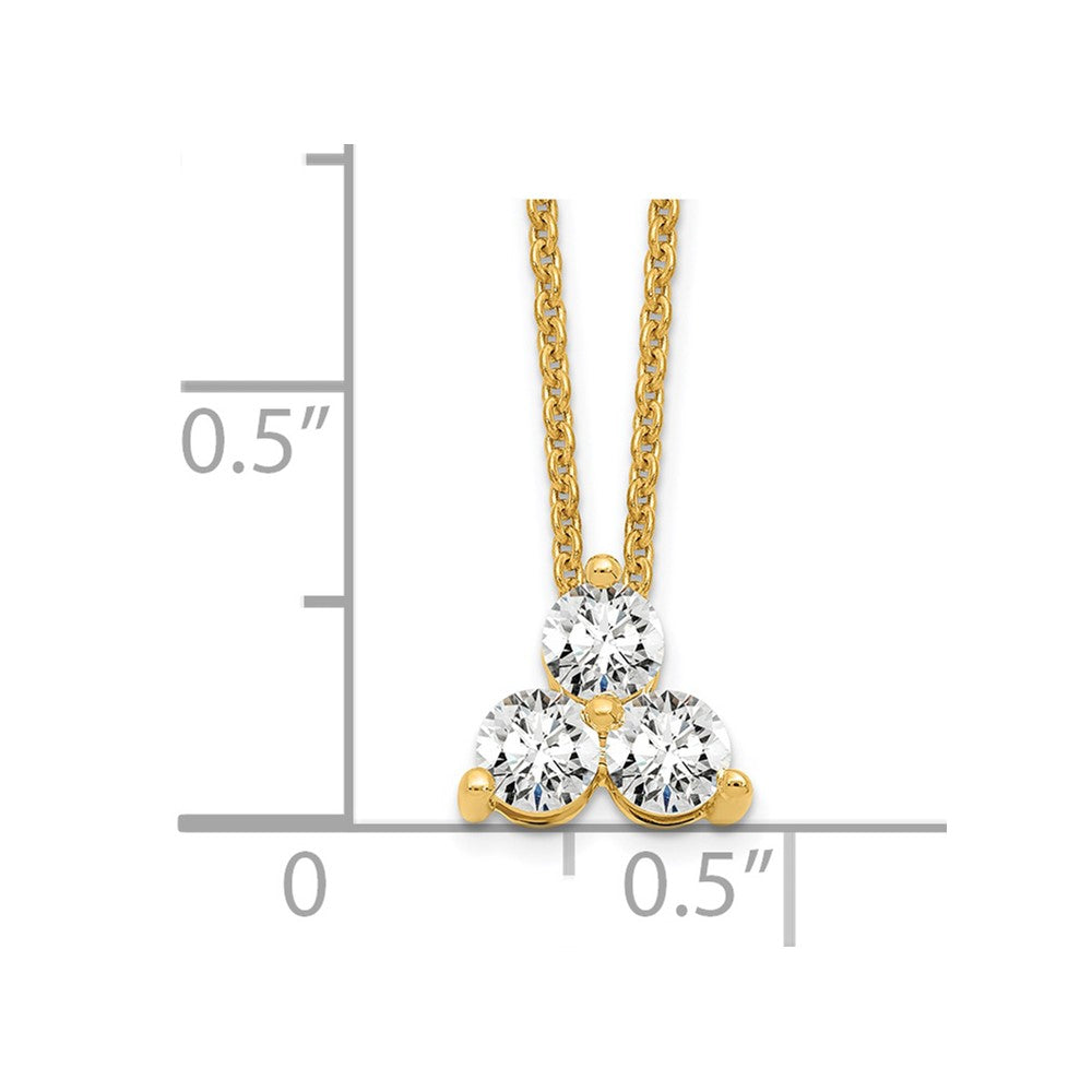 True Origin 14K 1/2 carat Lab Grown Diamond VS  D E F Three Stone 18 inch Necklace