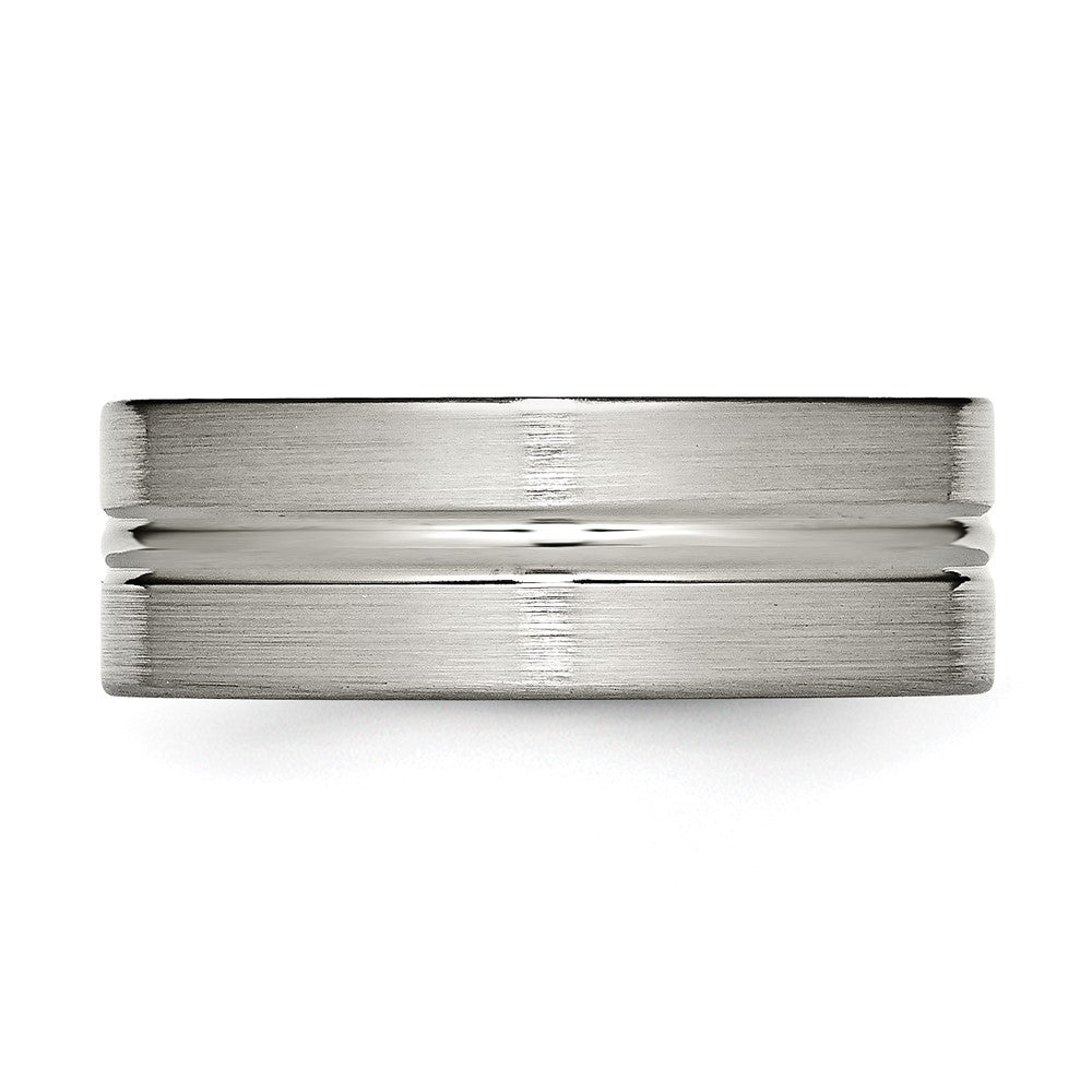 Titanium Brushed and Polished 8mm Grooved Band Size - 14