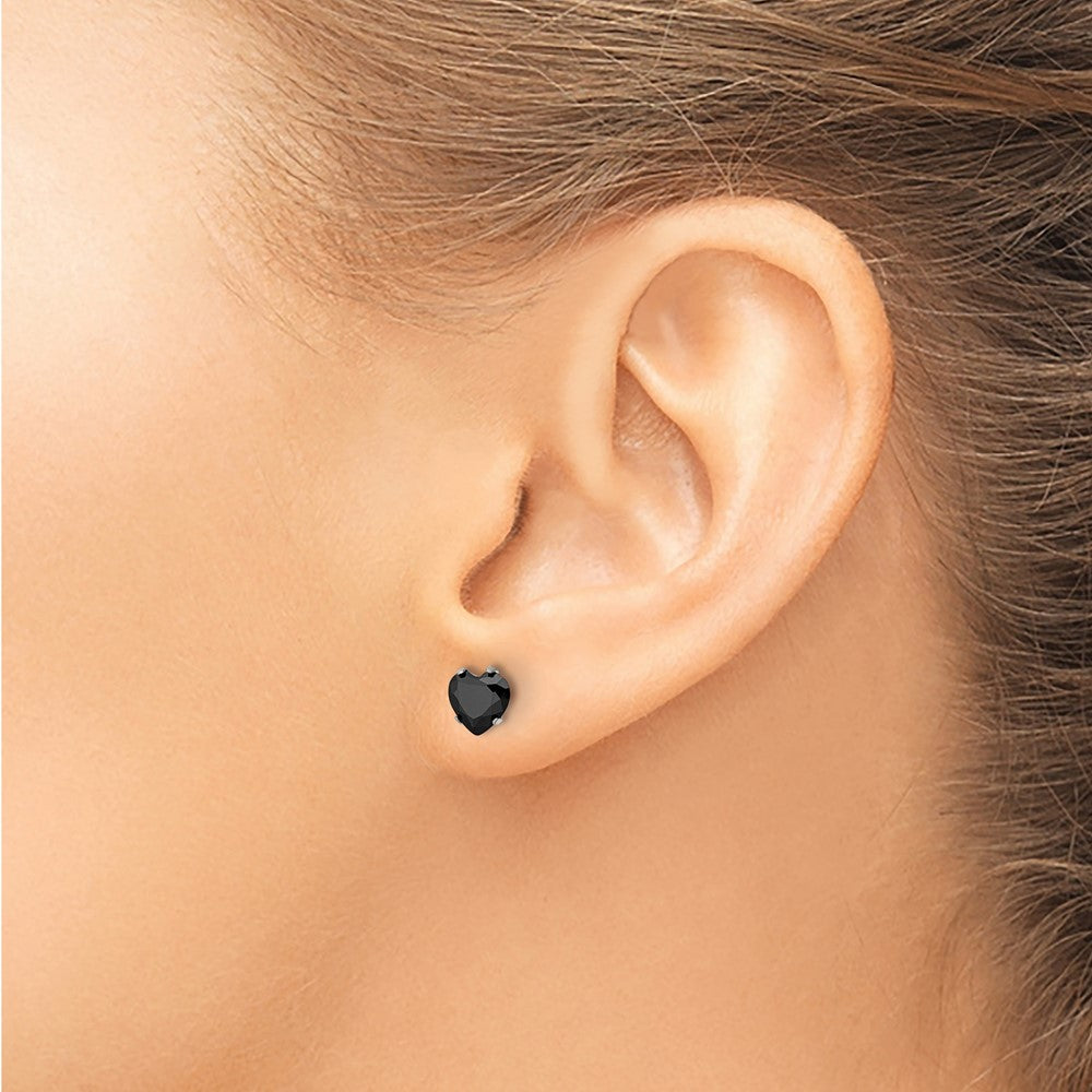 Stainless Steel Polished 6mm Black Heart CZ Stud Post Earrings