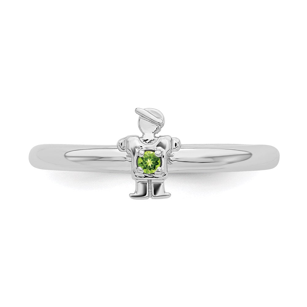 Sterling Silver Stackable Expressions Rhodium Peridot Boy Ring