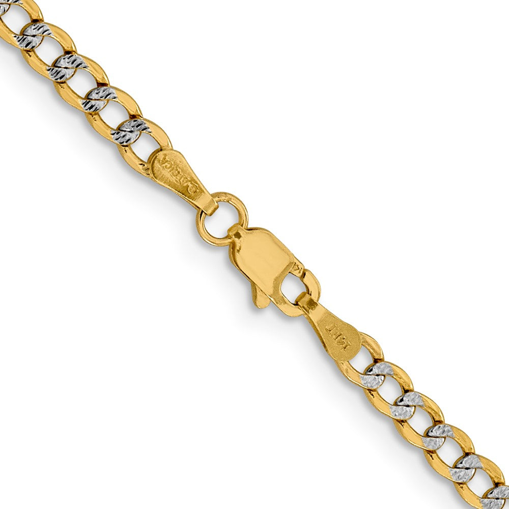 14K 20 inch 3.4mm Semi-Solid with Rhodium Pav‚ Curb with Lobster Clasp Chain