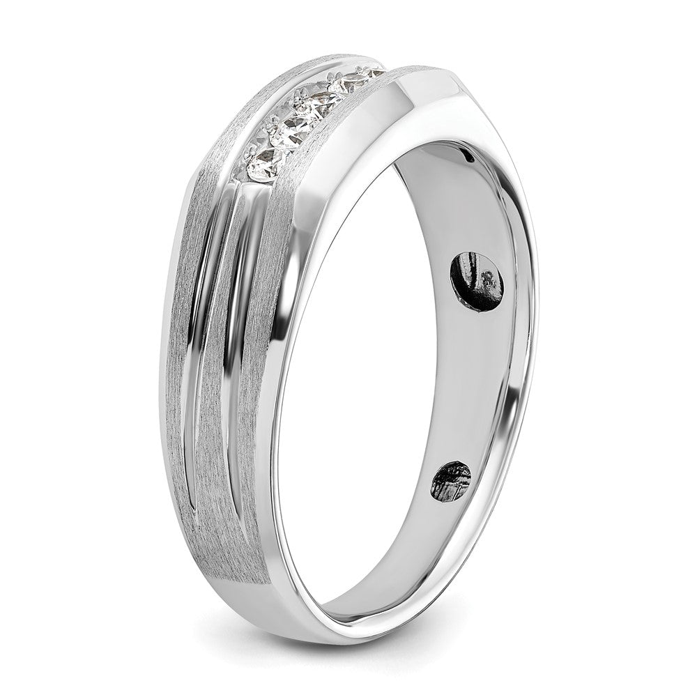 IBGoodman 14k White Gold 1/4 carat Lab Grown Diamond VS/SI+ G+ Complete Polished Satin and Grooved Five Stone Men's Ring