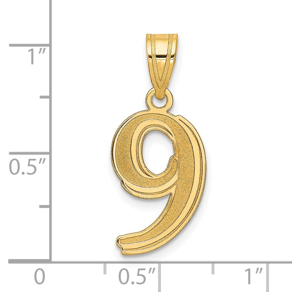 14k Polished Etched Number 9 Pendant