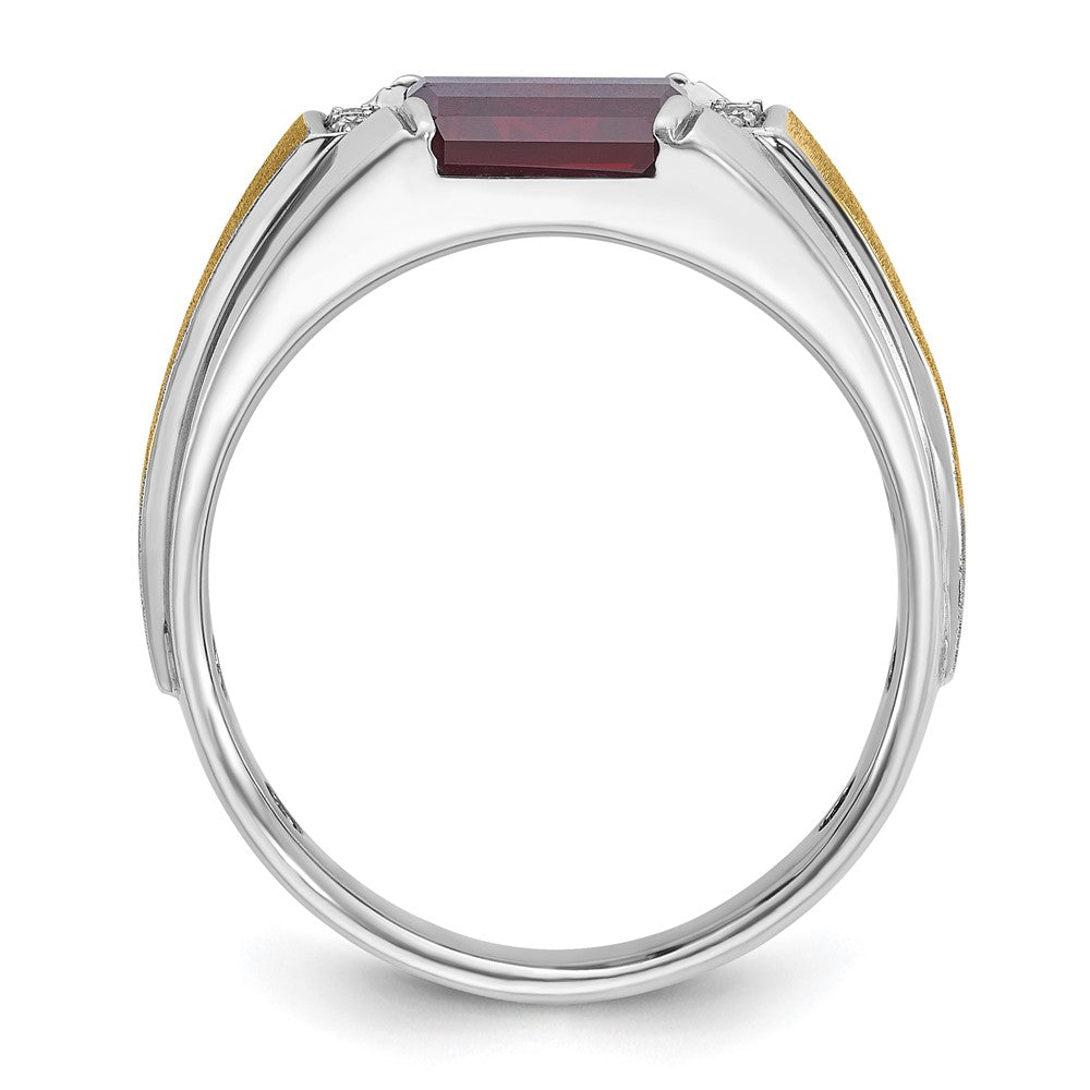 14k Two-tone IBGoodman Men's Satin Created Ruby and 1/20 carat Diamond Complete Ring