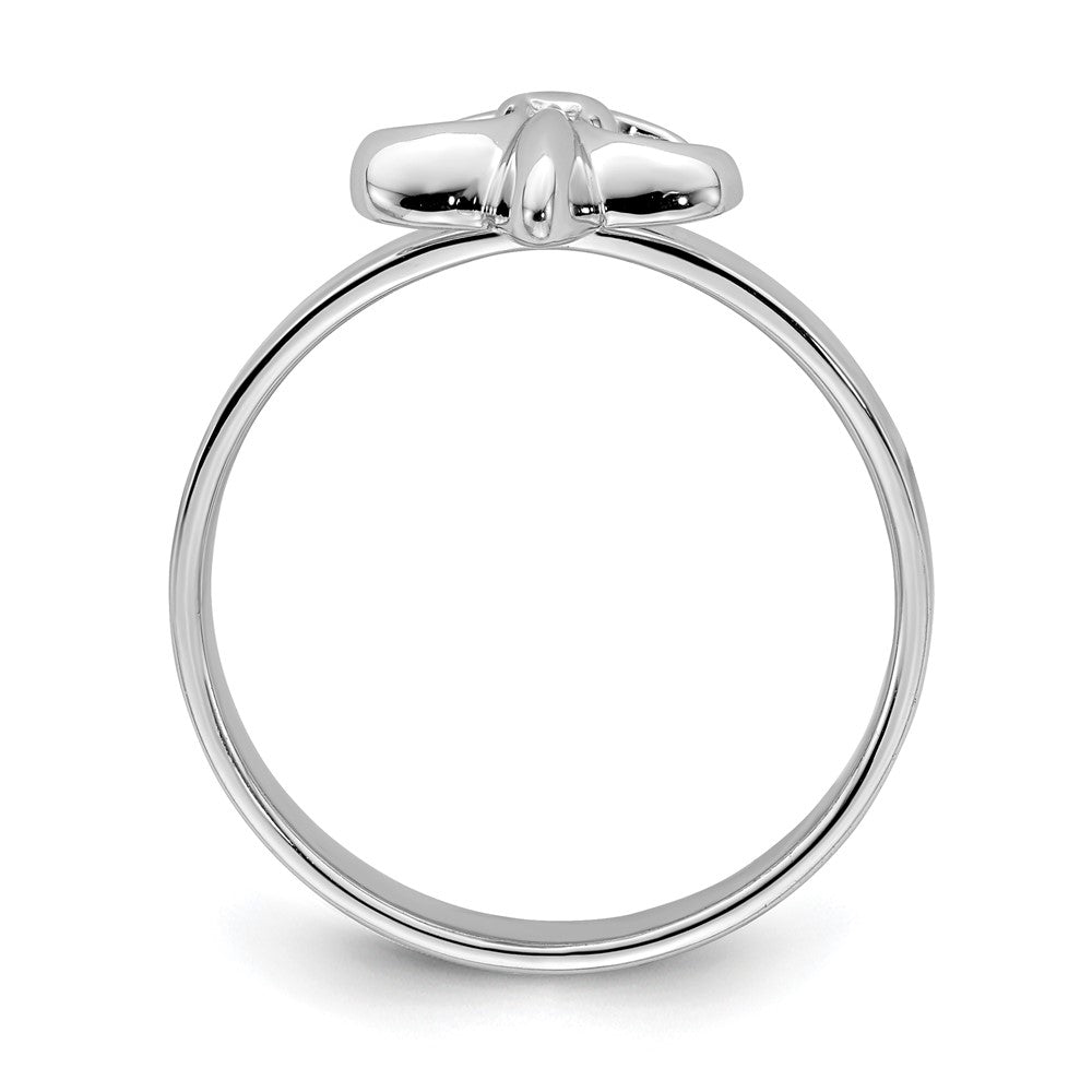 Sterling Silver Rhodium-plated 3mm Fleur De Lis Ring