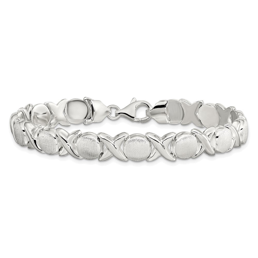 Sterling Silver Polished and Satin X and O Bracelet 8 inches
