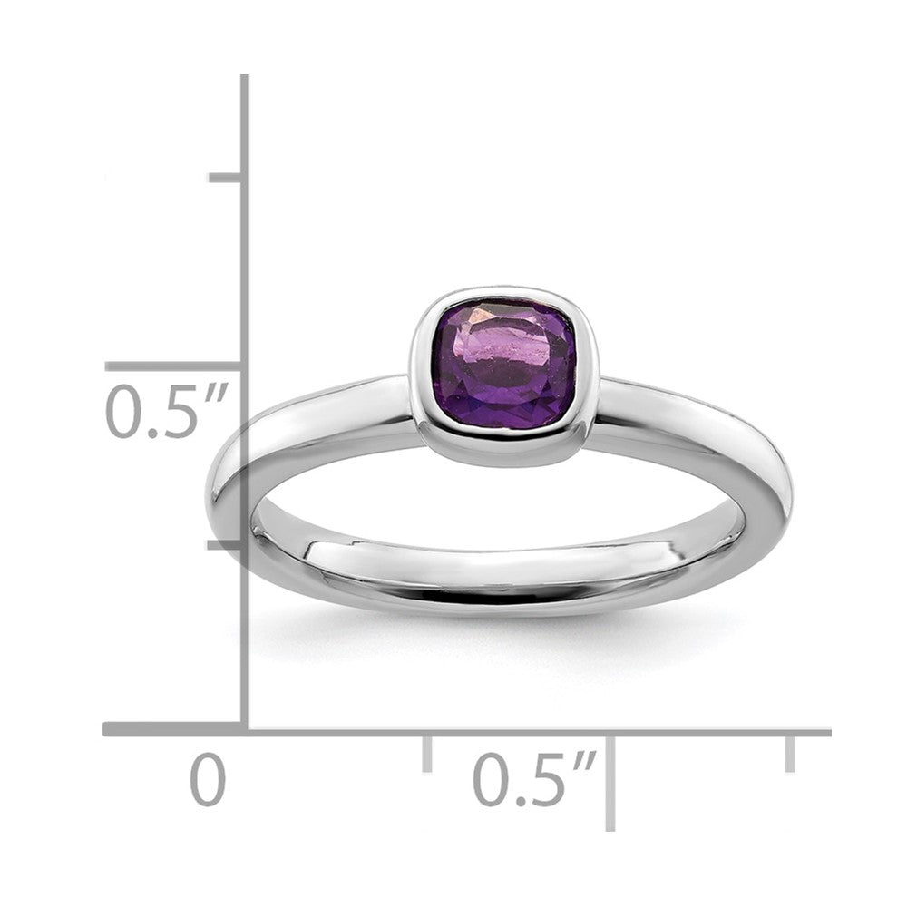 Sterling Silver Stackable Expressions Cushion Cut Amethyst Ring Size -5