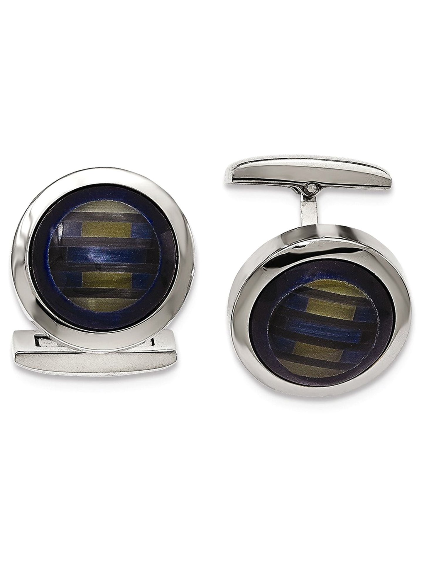 Stainless Steel Polished Blue Cat's Eye Cuff Links