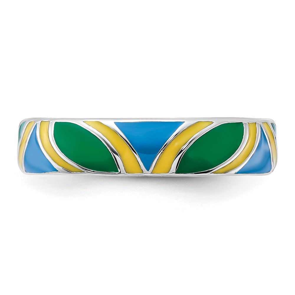 Sterling Silver Stackable Expressions Polished Multi color Enameled Ring Size -9