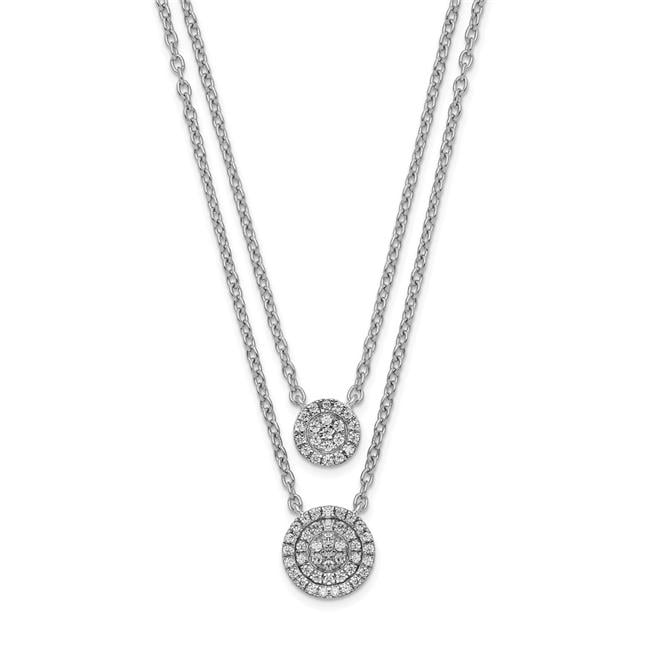 14k White Gold 1/5 carat Diamond Circles Double Strand 18 inch Necklace