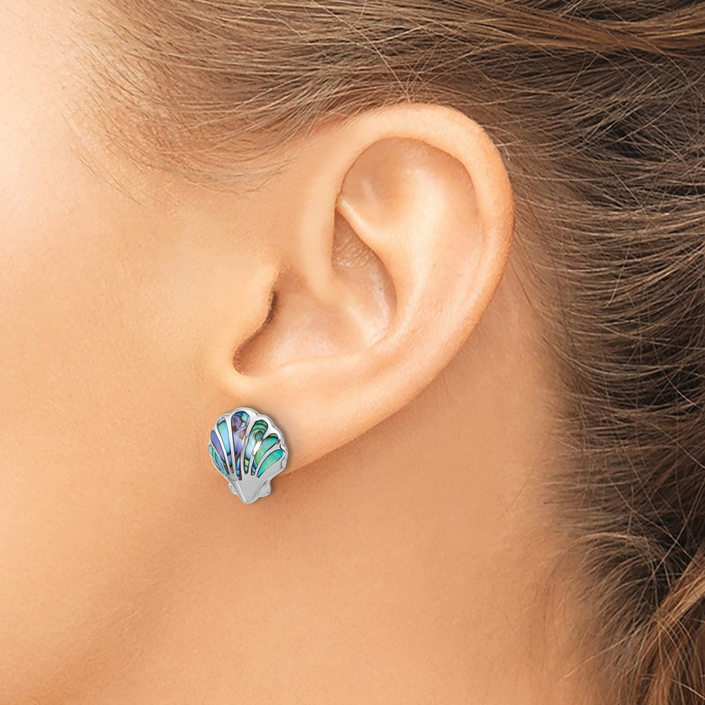 Sterling Silver Rh-plated Polished Abalone Shell Post Earrings