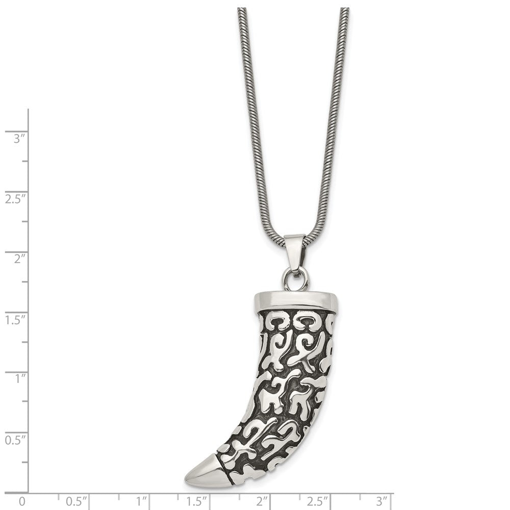 Stainless Steel Antiqued Polished & Textured Claw 24in Necklace