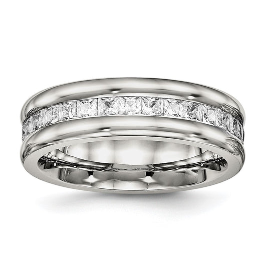 Stainless Steel Polished with CZ 7mm Band Size - 9
