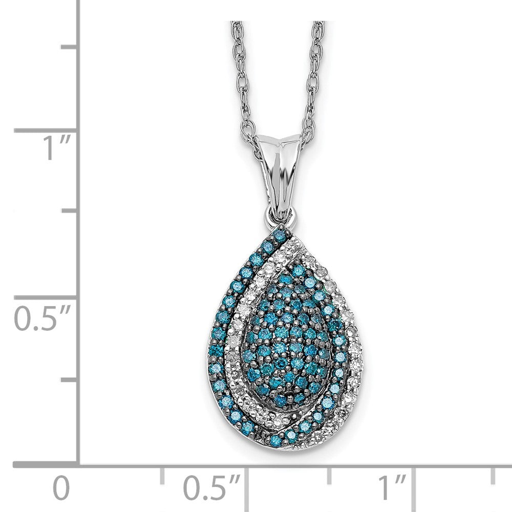 14k White Gold Blue and White Diamond Teardrop 18 in. Necklace