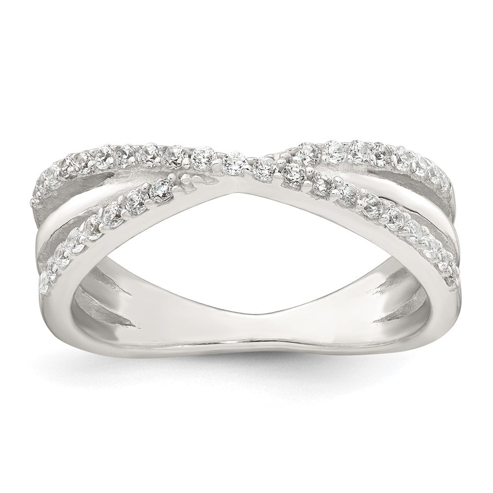 Sterling Silver Polished White CZ Fancy Crossed Size 8 Ring