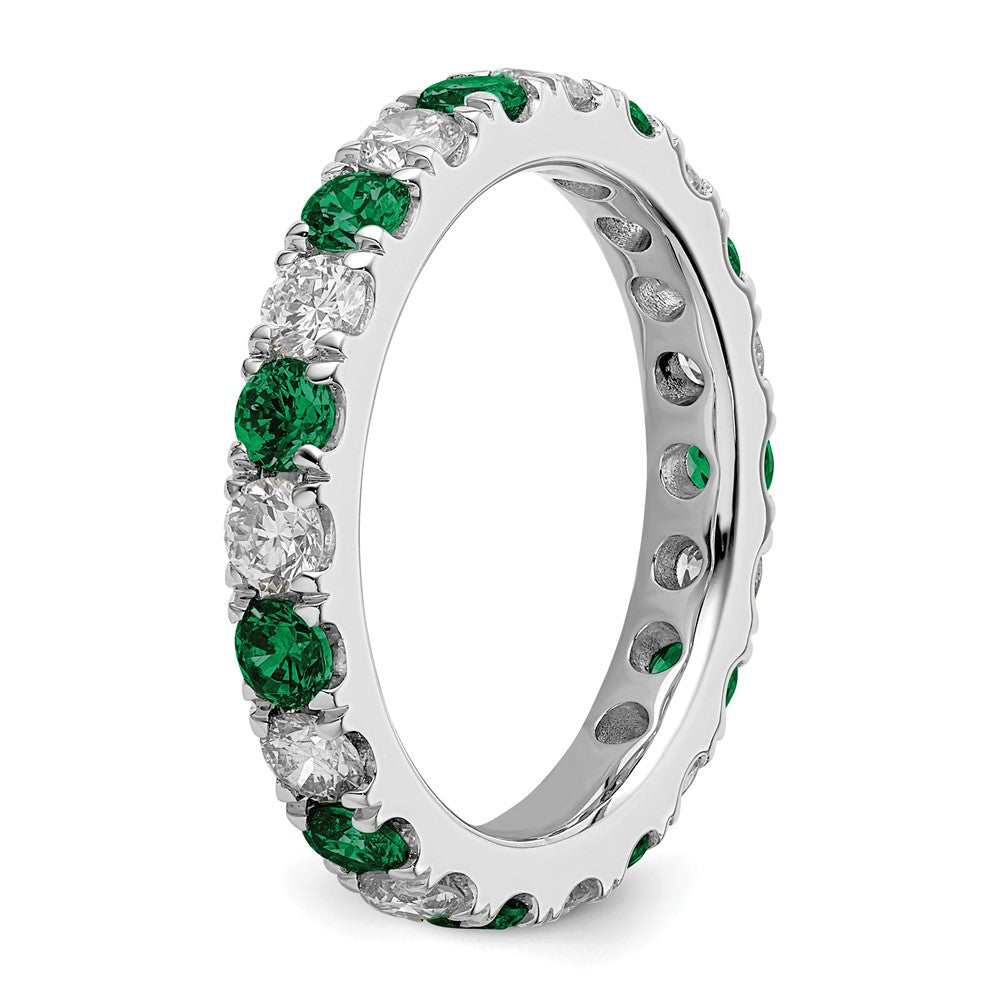 14k White Gold 1 1/5 carat Lab Grown Diamond VS/SI+ G+ and Lab Created Emerald Size 8.5 Eternity Band