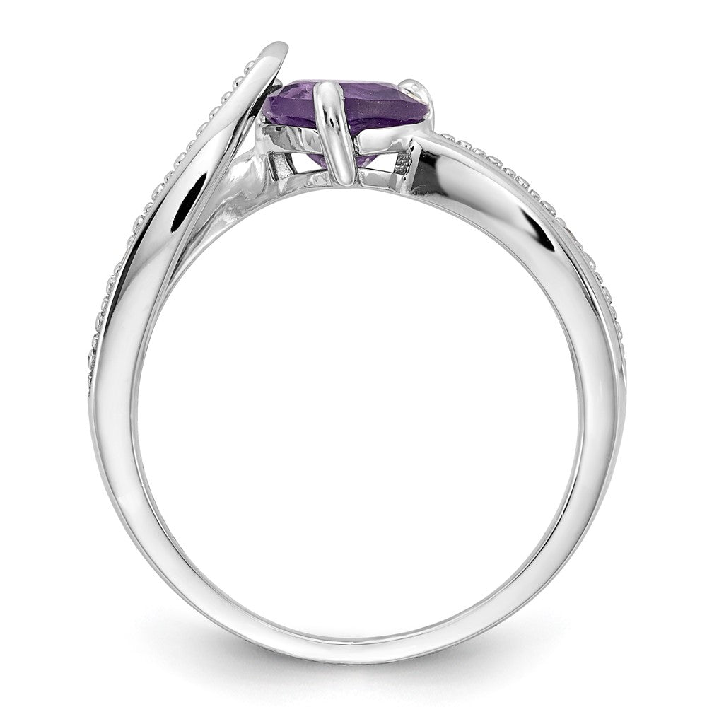Sterling Silver Heart Shaped Amethyst & Diamond Ring
