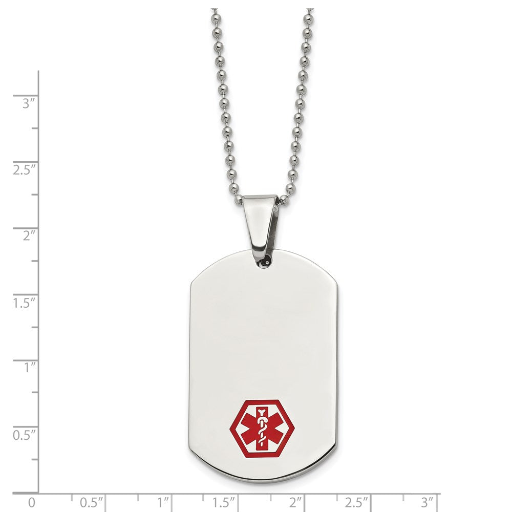 Stainless Steel Polished w/Red Enamel Medical ID 24in Necklace