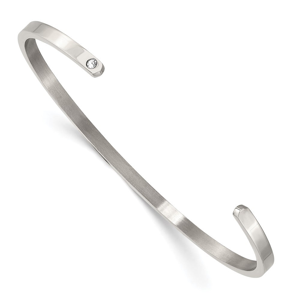 Stainless Steel Polished Enamel/Crystal ALWAYS IN MY HEART 3mm Bangle 7 inches